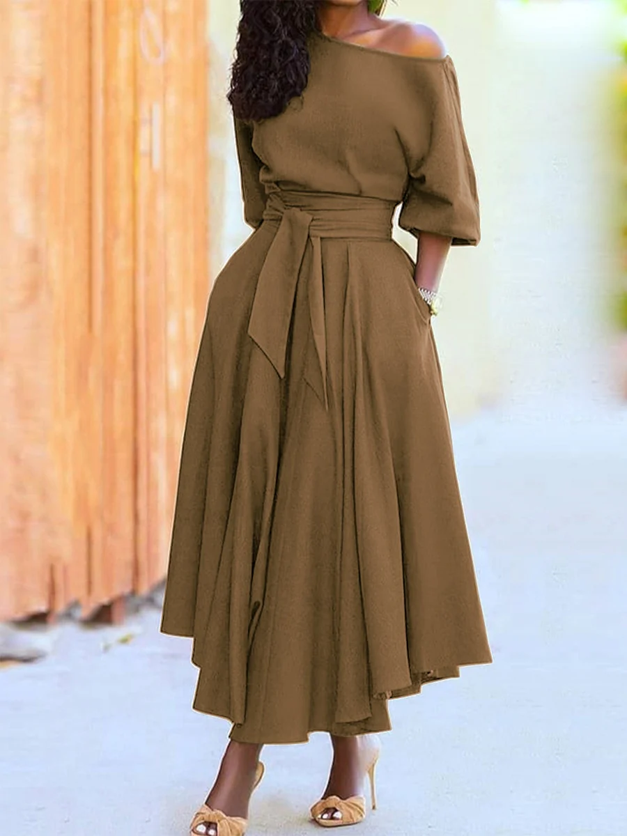 Sexy 2023 Spring Elegant Women's Long Formal Dress Black Lace Up Off Shoulder A-line Dresses - Image 4