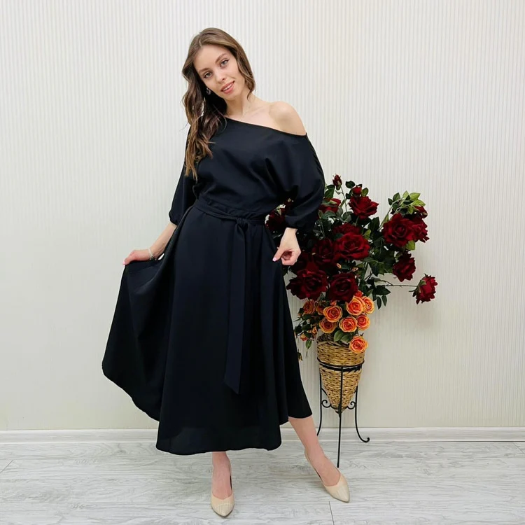 Sexy 2023 Spring Elegant Women's Long Formal Dress Black Lace Up Off Shoulder A-line Dresses - Image 6