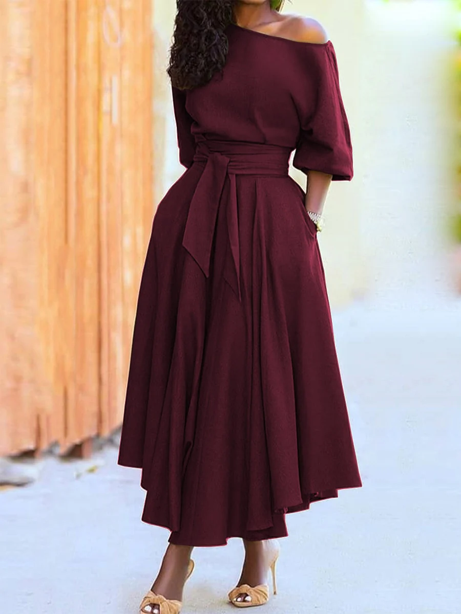 Sexy 2023 Spring Elegant Women's Long Formal Dress Black Lace Up Off Shoulder A-line Dresses - Image 8
