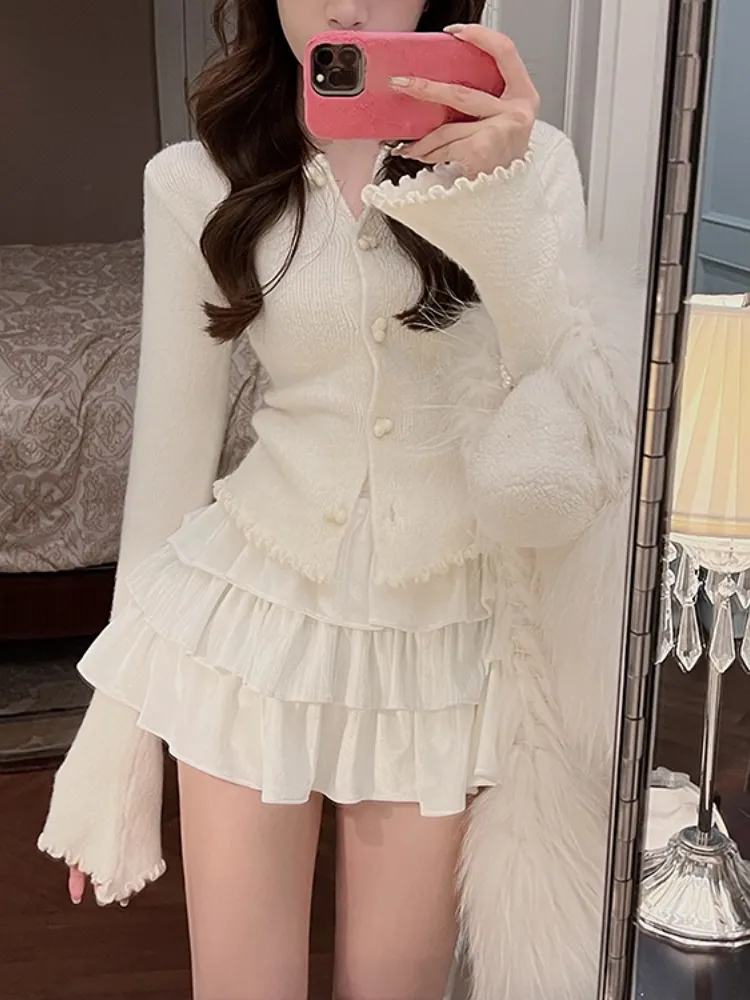 2023 Spring Red Knitted Cardigan Women Long Sleeve Slim Sweater Office Lady Outwear Y2k Crop Tops Female Korean Fashion Clothing - Image 2