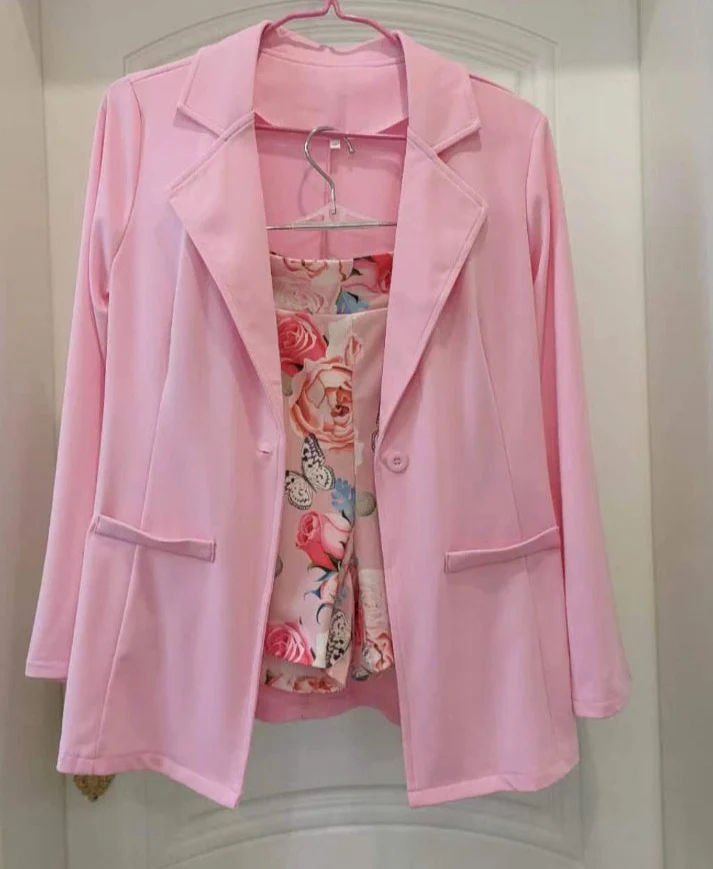 Sexy 2023 Spring Summer New Fashion Casual Print Suit Small Women's Dress Two Piece Sets Blazer Shorts - Image 5