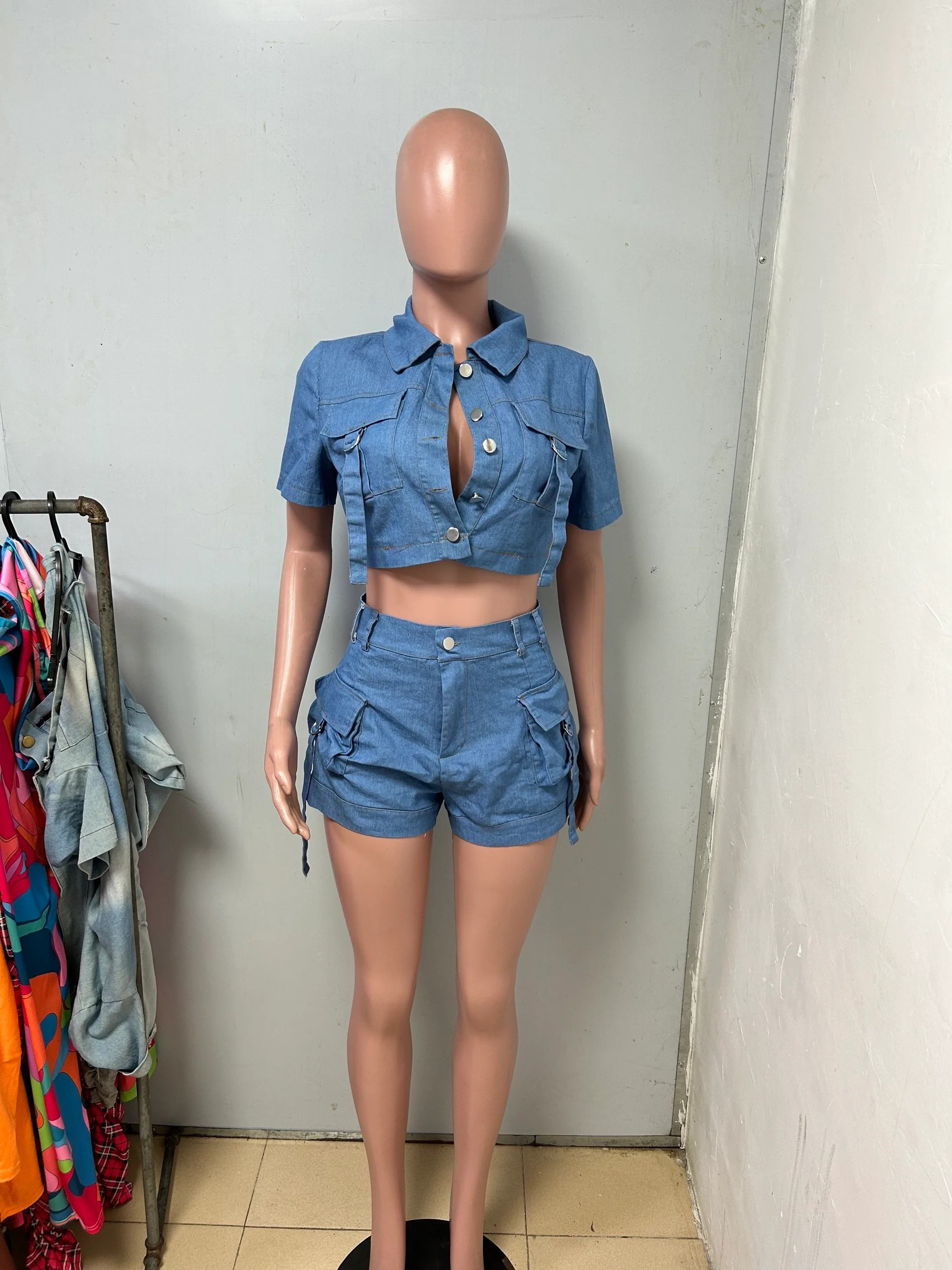Sexy 2023 Summer Clothing 2 Piece Set Jeans Women Shorts Set Women Denim Skirts - Image 5