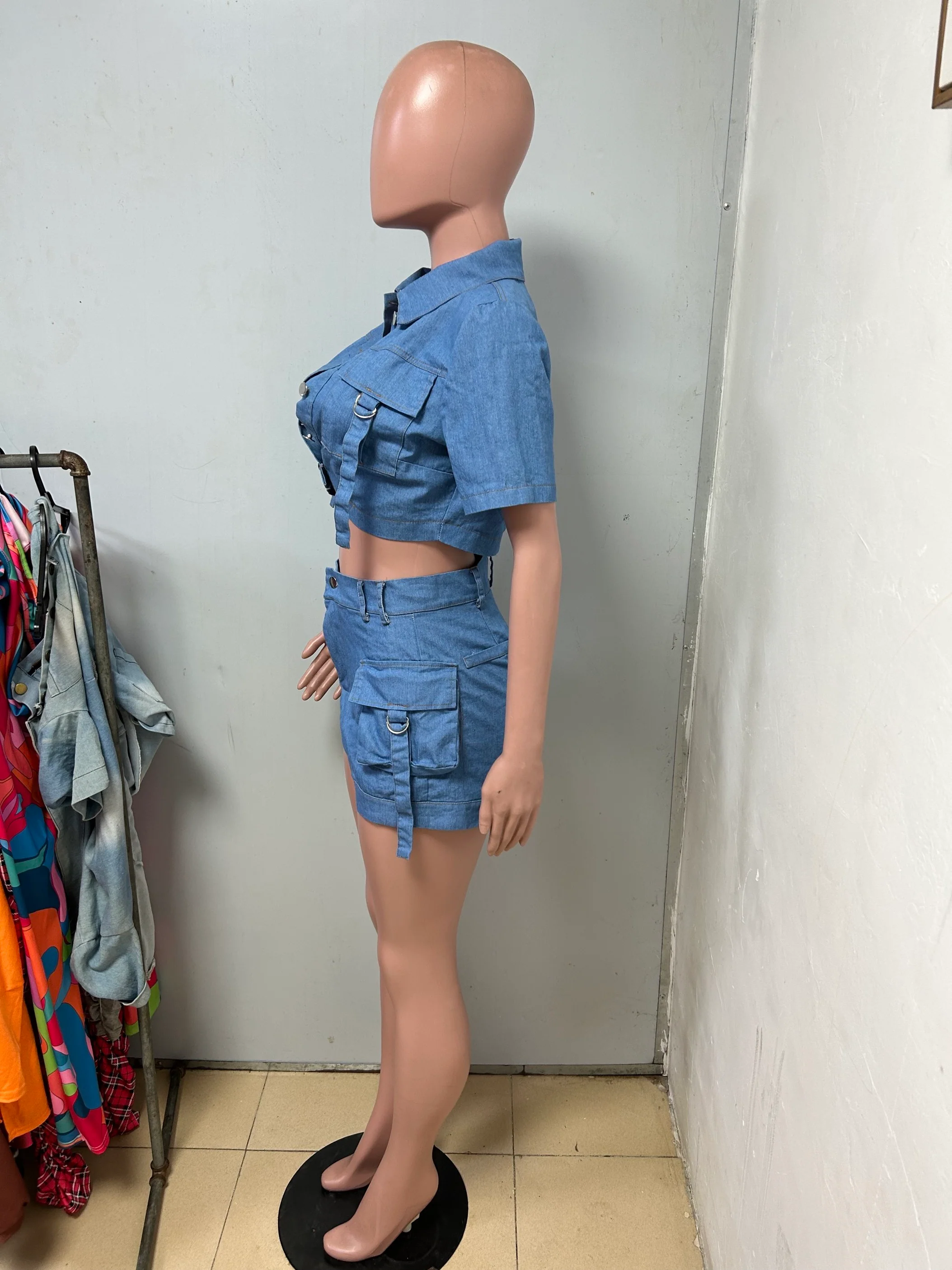 Sexy 2023 Summer Clothing 2 Piece Set Jeans Women Shorts Set Women Denim Skirts - Image 7