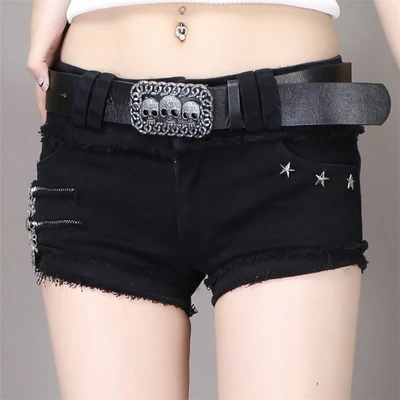 2023 Summer Hot Girls Japanese Harajuku Punk Skull Low Waisted Lace-up White Thin Denim Shorts Goth Rock Sexy Women Shorts - Image 11