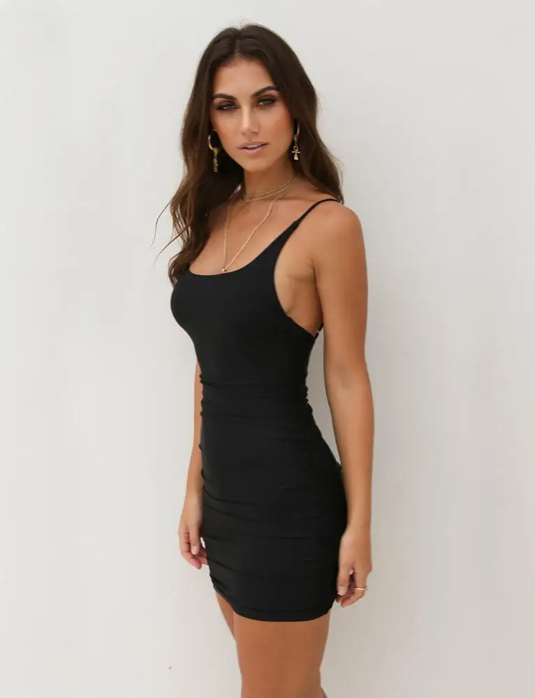2023 Summer Hot Style Night Club Sexy Side Seam Wrinkled Suspender Mini Dress - Image 4