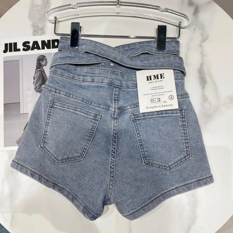 2023 Summer New Design High Waist Back Cross Wide Leg Denim Shorts Women Short Jeans Streetwear Women GB426 - Image 3