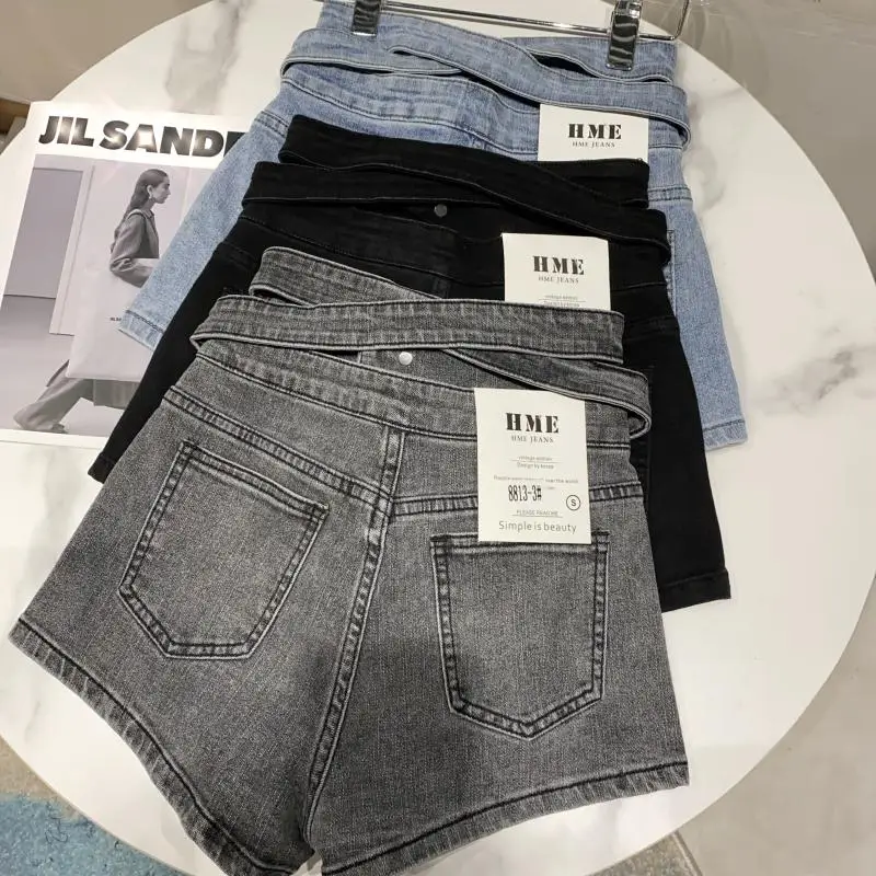 2023 Summer New Design High Waist Back Cross Wide Leg Denim Shorts Women Short Jeans Streetwear Women GB426 - Image 4