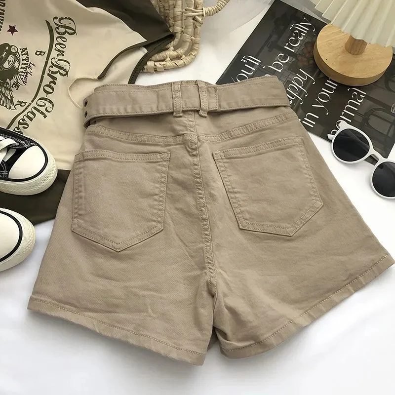 2023 Summer Safari Style Women Denim Pantskirt High-waist Short Slim A-line Jean Skirts Lady Anti-expose Lining Wide-leg Shorts - Image 4