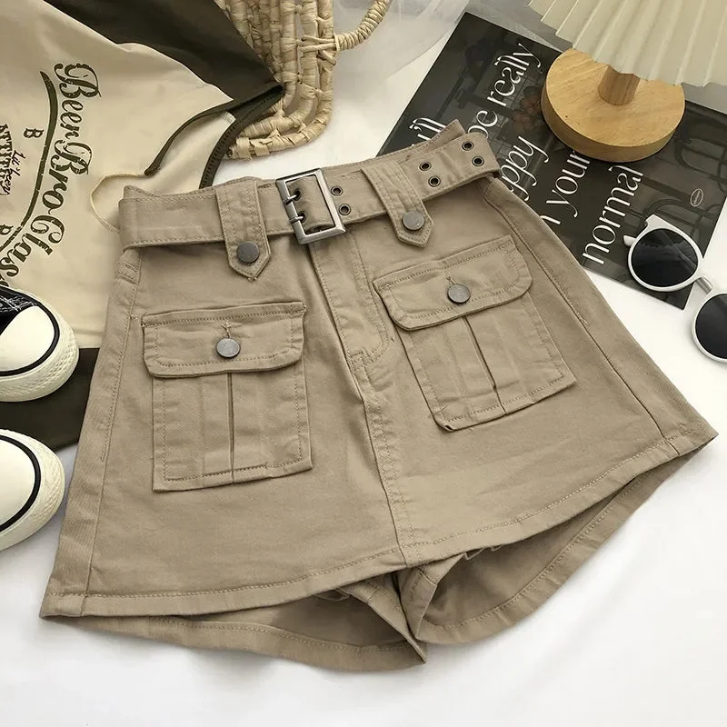 2023 Summer Safari Style Women Denim Pantskirt High-waist Short Slim A-line Jean Skirts Lady Anti-expose Lining Wide-leg Shorts - Image 7