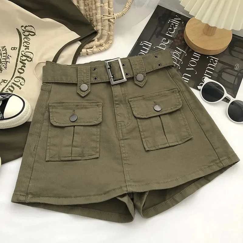 2023 Summer Safari Style Women Denim Pantskirt High-waist Short Slim A-line Jean Skirts Lady Anti-expose Lining Wide-leg Shorts - Image 8