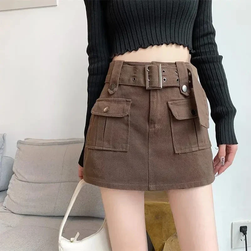 2023 Summer Safari Style Women Denim Pantskirt High-waist Short Slim A-line Jean Skirts Lady Anti-expose Lining Wide-leg Shorts - Image 9