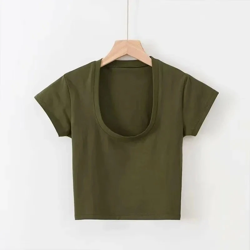 2023 Summer Slim Sports Vest Sexy Women Short Sleeve U-Neck Gray Tee Tank Tops Female Solid Black/White Korean Crop Tops Y2k - Image 8
