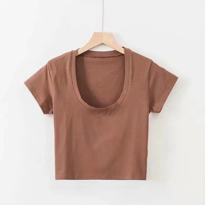 2023 Summer Slim Sports Vest Sexy Women Short Sleeve U-Neck Gray Tee Tank Tops Female Solid Black/White Korean Crop Tops Y2k - Image 9