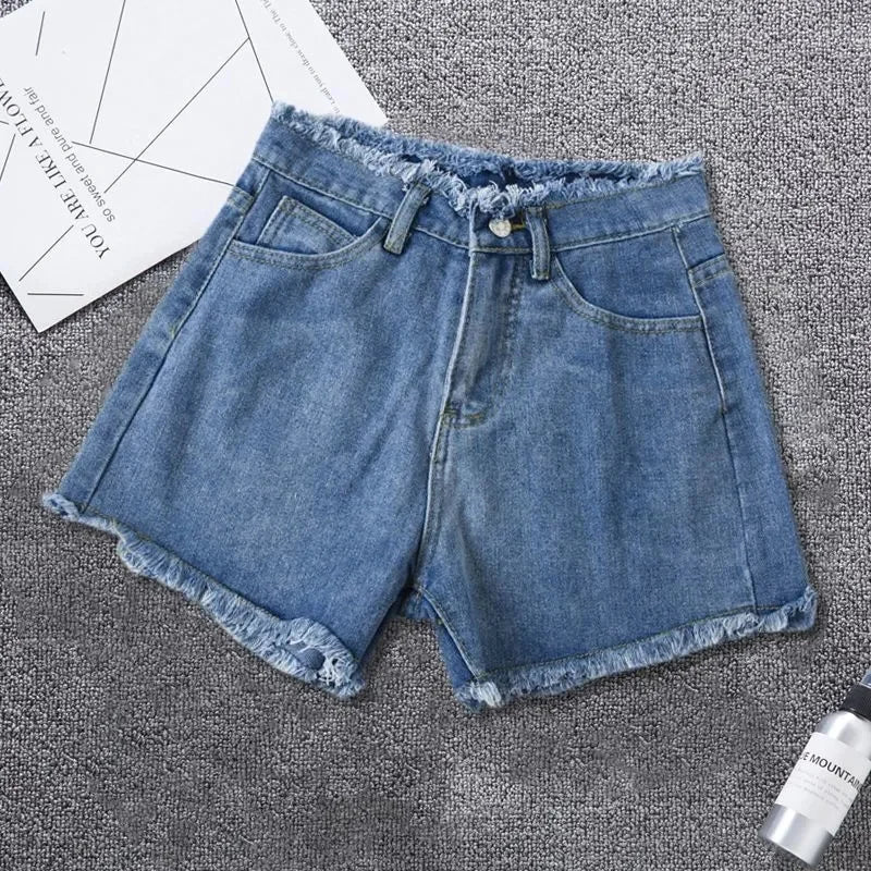 2023 Summer Woman High Haist Jeans Shorts Fashion Rough-edges Denim Short Pants Schoolgirl Casual Pants Blue Black White Jeans - Image 11