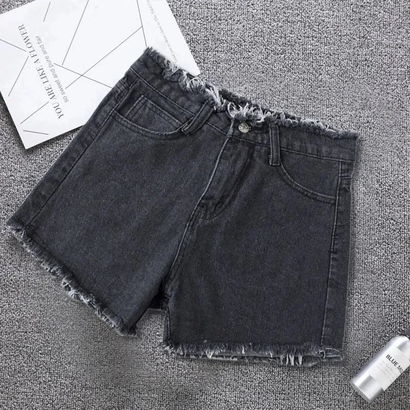 2023 Summer Woman High Haist Jeans Shorts Fashion Rough-edges Denim Short Pants Schoolgirl Casual Pants Blue Black White Jeans - Image 12