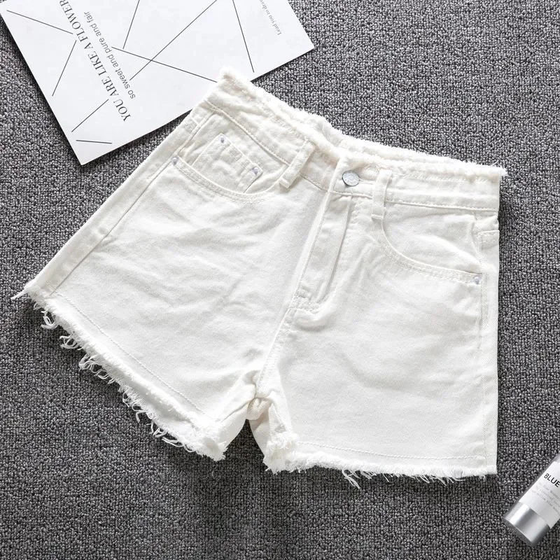2023 Summer Woman High Haist Jeans Shorts Fashion Rough-edges Denim Short Pants Schoolgirl Casual Pants Blue Black White Jeans - Image 3