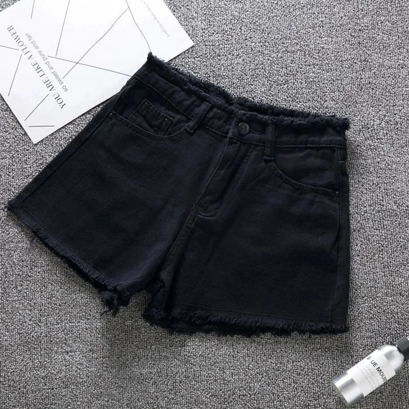 2023 Summer Woman High Haist Jeans Shorts Fashion Rough-edges Denim Short Pants Schoolgirl Casual Pants Blue Black White Jeans - Image 4