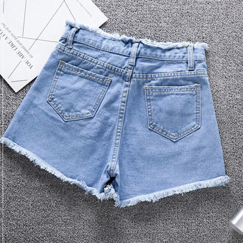 2023 Summer Woman High Haist Jeans Shorts Fashion Rough-edges Denim Short Pants Schoolgirl Casual Pants Blue Black White Jeans - Image 5