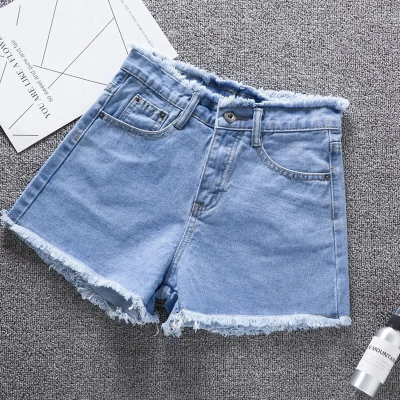2023 Summer Woman High Haist Jeans Shorts Fashion Rough-edges Denim Short Pants Schoolgirl Casual Pants Blue Black White Jeans - Image 7