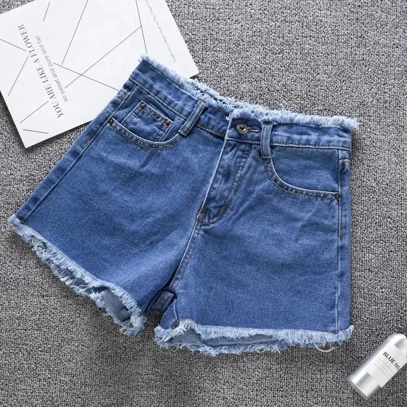 2023 Summer Woman High Haist Jeans Shorts Fashion Rough-edges Denim Short Pants Schoolgirl Casual Pants Blue Black White Jeans - Image 8