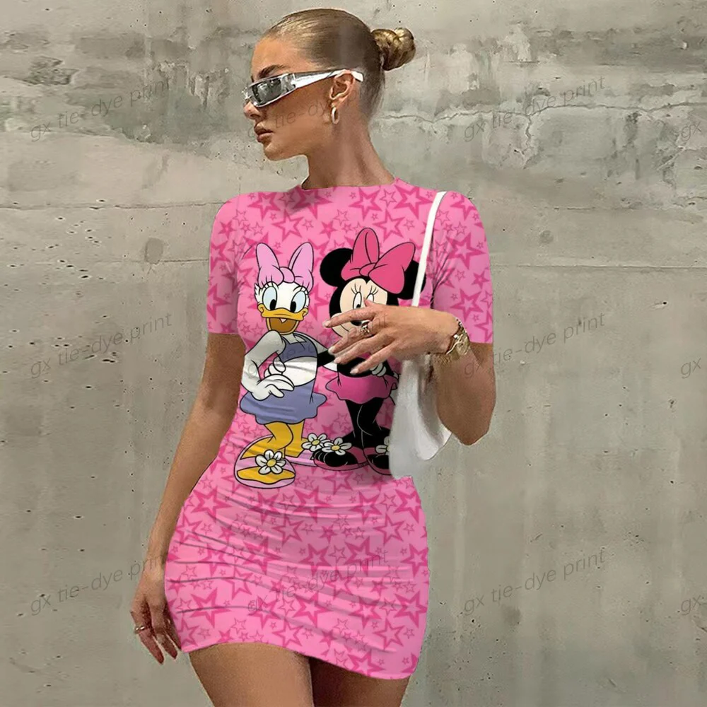 2023 Sexy summer women's new Korean temperament Disney Minnie Mickey Mouse short-sleeved Dress - Image 7
