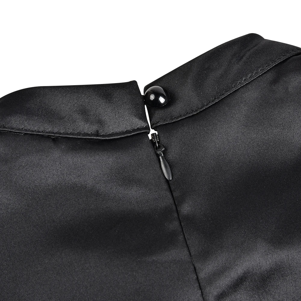 2023 Women Elegant Black Dress Half High Collar High Waist A-Line Dresses Slim Fit Dress Office Lady Female Solid Vestidos - Image 5