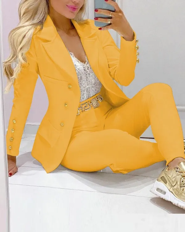 2023 Women's 2pcs Tracksuits Solid Long Sleeve Blazer Pants Suit Sets Office Lady Tracksuit Two Piece Set Fitness Outfits Woman - Image 11