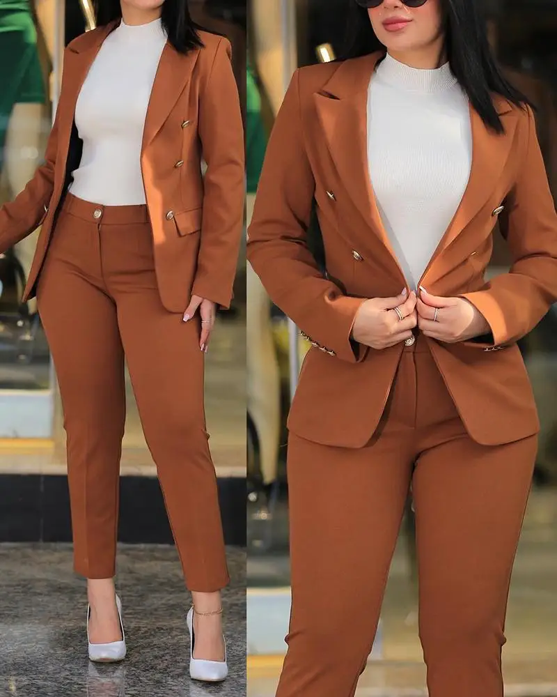 2023 Women's 2pcs Tracksuits Solid Long Sleeve Blazer Pants Suit Sets Office Lady Tracksuit Two Piece Set Fitness Outfits Woman - Image 12