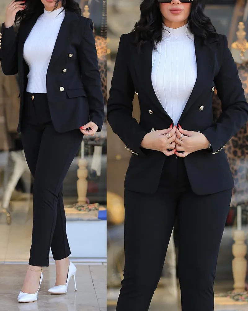 2023 Women's 2pcs Tracksuits Solid Long Sleeve Blazer Pants Suit Sets Office Lady Tracksuit Two Piece Set Fitness Outfits Woman - Image 13