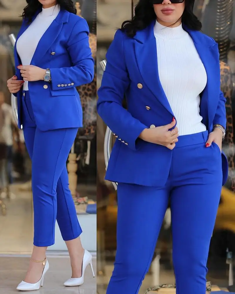 2023 Women's 2pcs Tracksuits Solid Long Sleeve Blazer Pants Suit Sets Office Lady Tracksuit Two Piece Set Fitness Outfits Woman - Image 15