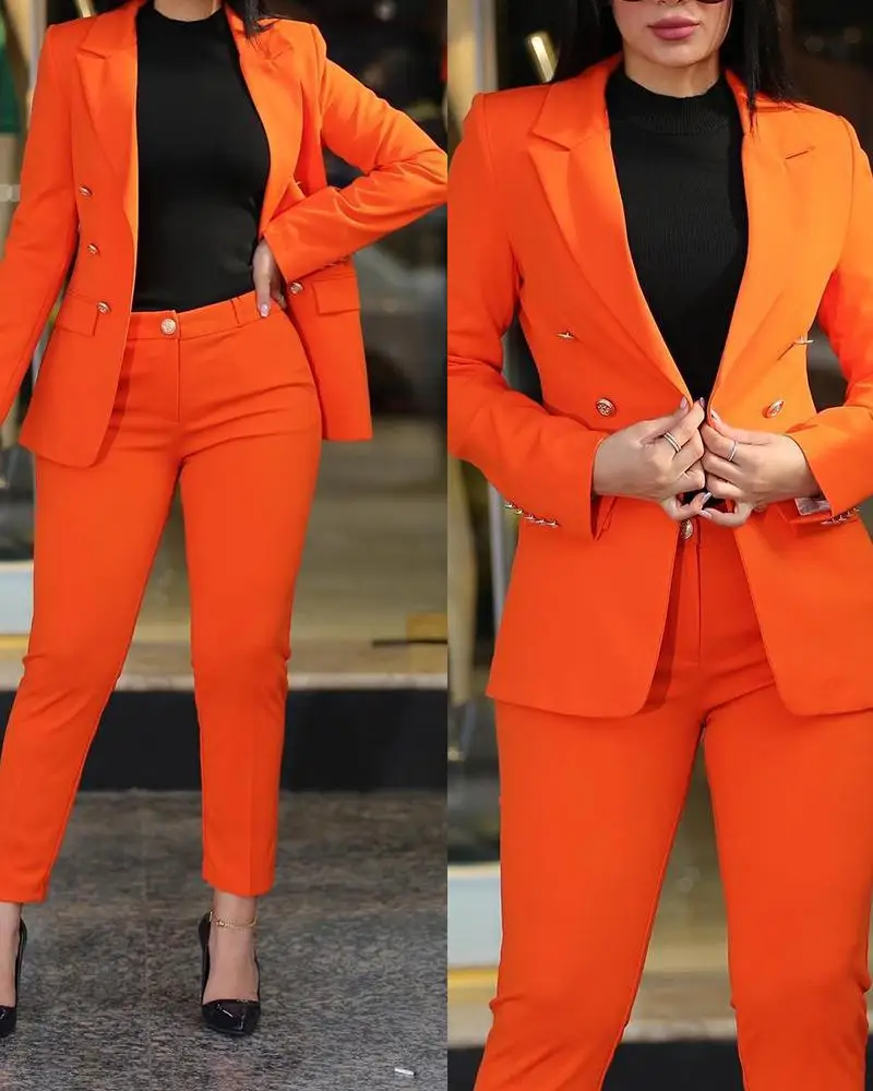 2023 Women's 2pcs Tracksuits Solid Long Sleeve Blazer Pants Suit Sets Office Lady Tracksuit Two Piece Set Fitness Outfits Woman - Image 16