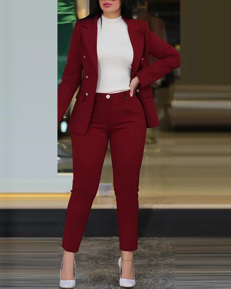 2023 Women's 2pcs Tracksuits Solid Long Sleeve Blazer Pants Suit Sets Office Lady Tracksuit Two Piece Set Fitness Outfits Woman - Image 17