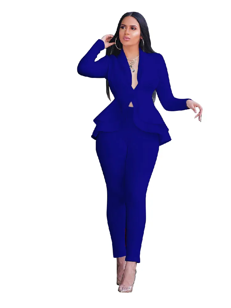2023 Women's Formal Set 2PCS Tracksuit Full Sleeve Ruffles Blazers Pencil Pants Suit TWO Piece Set Office Lady Outfits Uniform
