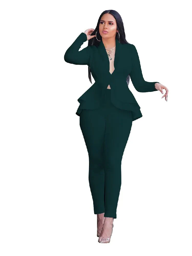 2023 Women's Formal Set 2PCS Tracksuit Full Sleeve Ruffles Blazers Pencil Pants Suit TWO Piece Set Office Lady Outfits Uniform - Image 4