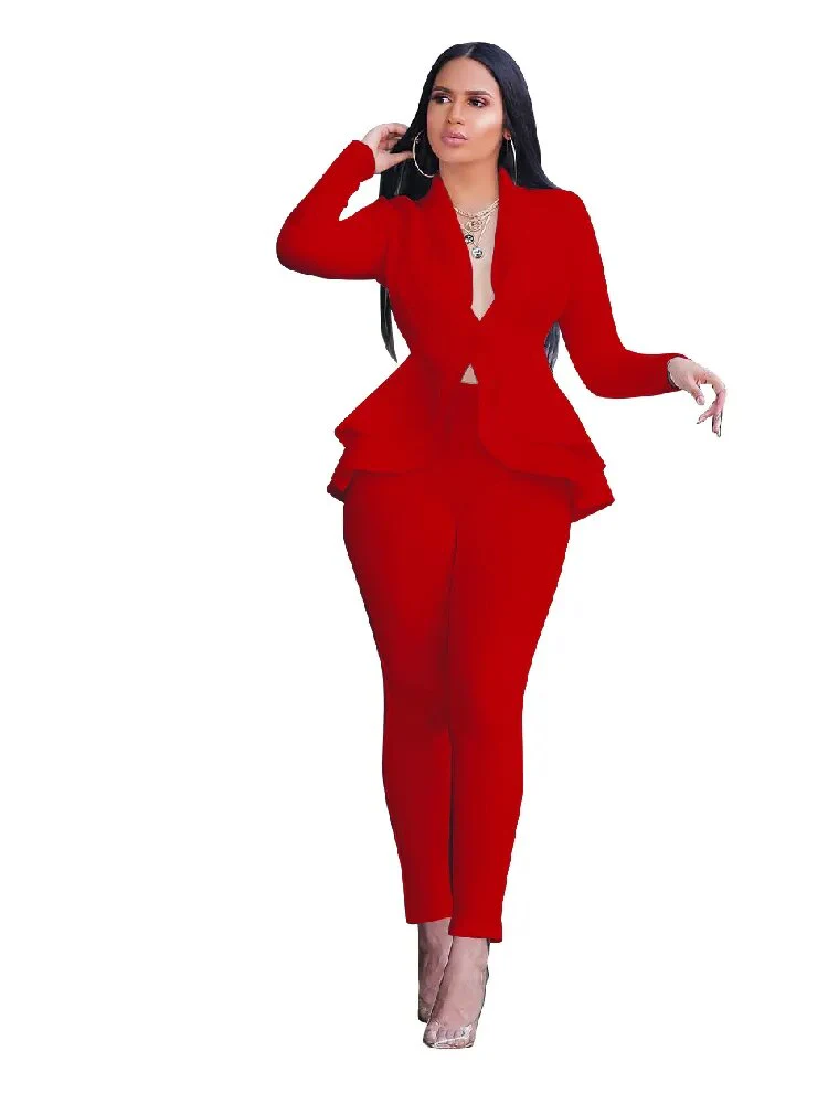 2023 Women's Formal Set 2PCS Tracksuit Full Sleeve Ruffles Blazers Pencil Pants Suit TWO Piece Set Office Lady Outfits Uniform - Image 5