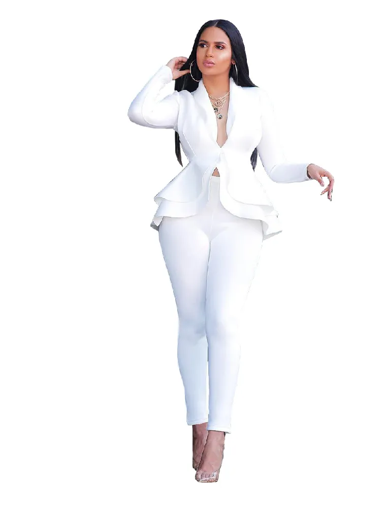 2023 Women's Formal Set 2PCS Tracksuit Full Sleeve Ruffles Blazers Pencil Pants Suit TWO Piece Set Office Lady Outfits Uniform - Image 6