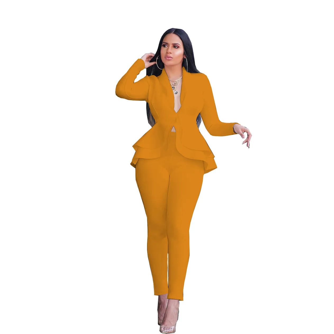 2023 Women's Formal Set 2PCS Tracksuit Full Sleeve Ruffles Blazers Pencil Pants Suit TWO Piece Set Office Lady Outfits Uniform - Image 9