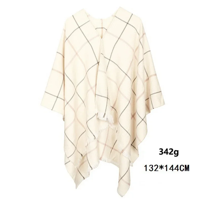 2023 Women's V-neck Cashmere Bat Sleeved Poncho Cape Coat Shawl Cardigan Argyle with Tassels Detail Female Spring Autumn Ponchos - Image 28