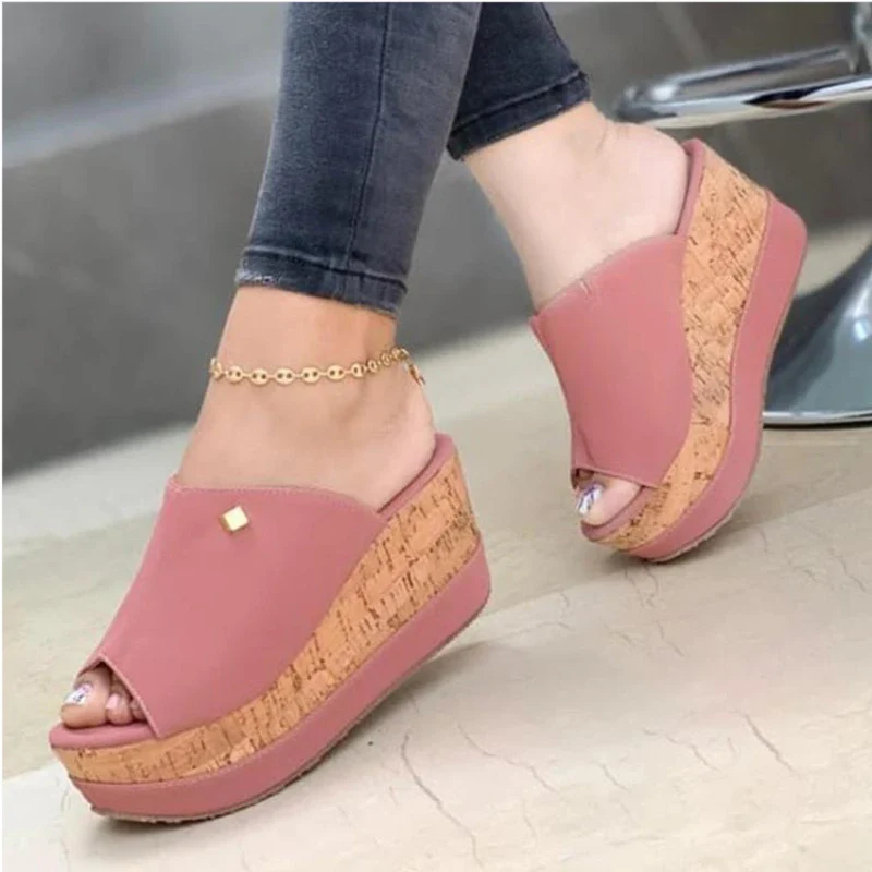 2023Slippers Summer  Wedges  Retro Fish Mouth Large Size Sandals Women High Heel Platform Solid Color Plus Size Shoes Sandalias - Image 3
