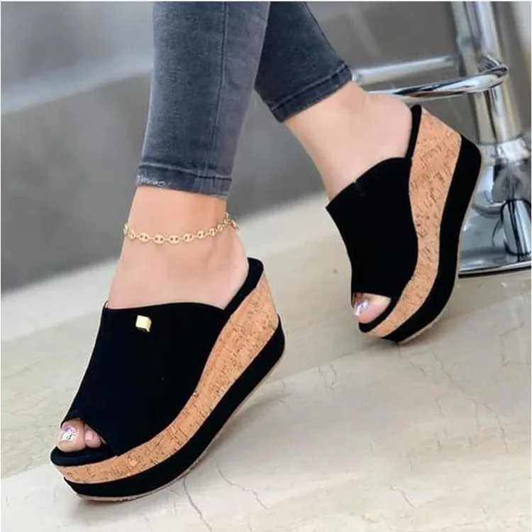 2023Slippers Summer  Wedges  Retro Fish Mouth Large Size Sandals Women High Heel Platform Solid Color Plus Size Shoes Sandalias - Image 7
