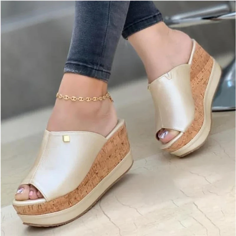2023Slippers Summer  Wedges  Retro Fish Mouth Large Size Sandals Women High Heel Platform Solid Color Plus Size Shoes Sandalias - Image 8