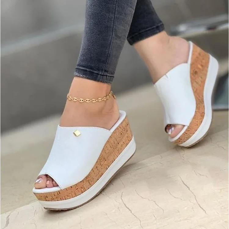 2023Slippers Summer  Wedges  Retro Fish Mouth Large Size Sandals Women High Heel Platform Solid Color Plus Size Shoes Sandalias - Image 9