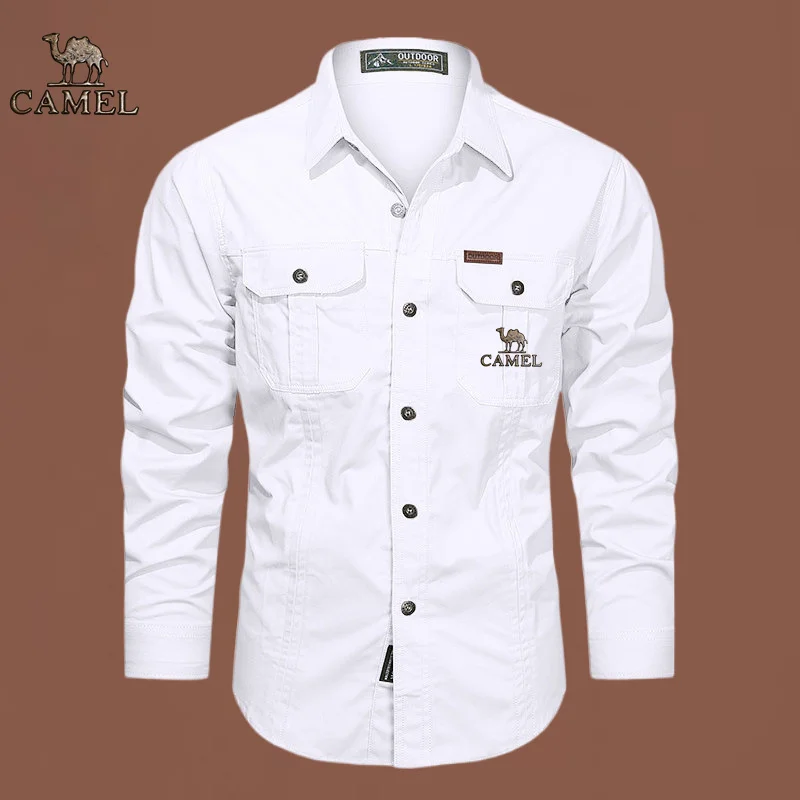 2024 Camel Authentic Emblem Spring and Autumn Season New Shirts for Men's Long sleeved Pure Cotton Casual Solid Color Shirts for - Image 3