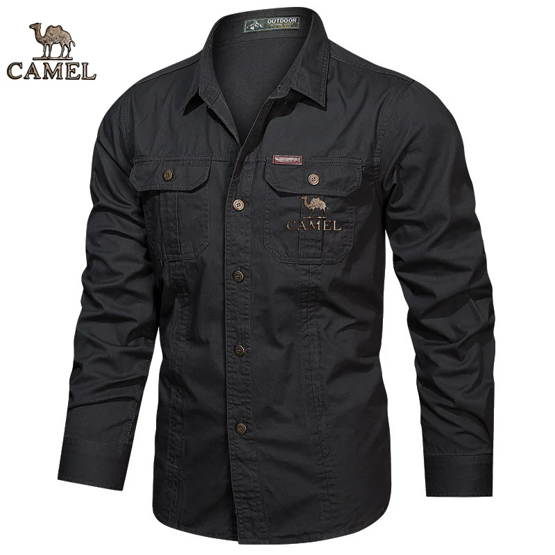 2024 Camel Authentic Emblem Spring and Autumn Season New Shirts for Men's Long sleeved Pure Cotton Casual Solid Color Shirts for - Image 4
