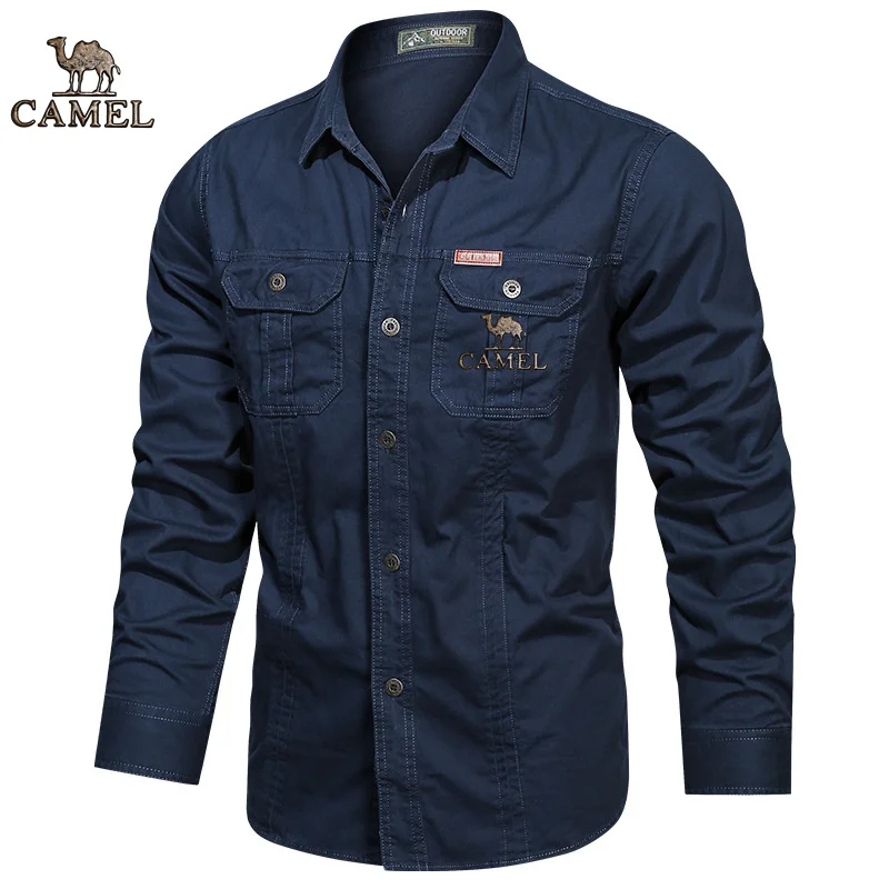 2024 Camel Authentic Emblem Spring and Autumn Season New Shirts for Men's Long sleeved Pure Cotton Casual Solid Color Shirts for - Image 5