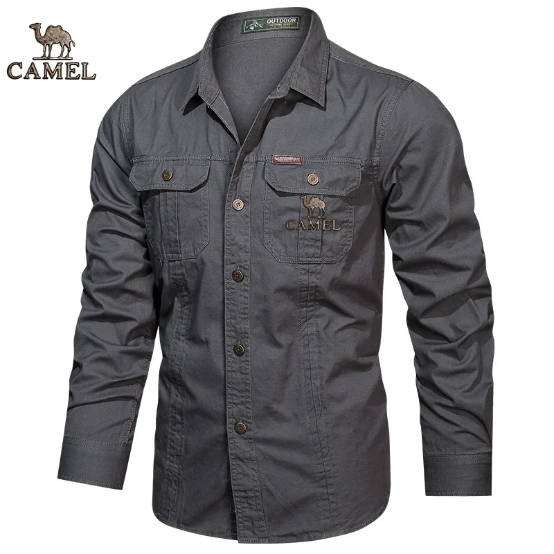 2024 Camel Authentic Emblem Spring and Autumn Season New Shirts for Men's Long sleeved Pure Cotton Casual Solid Color Shirts for - Image 6