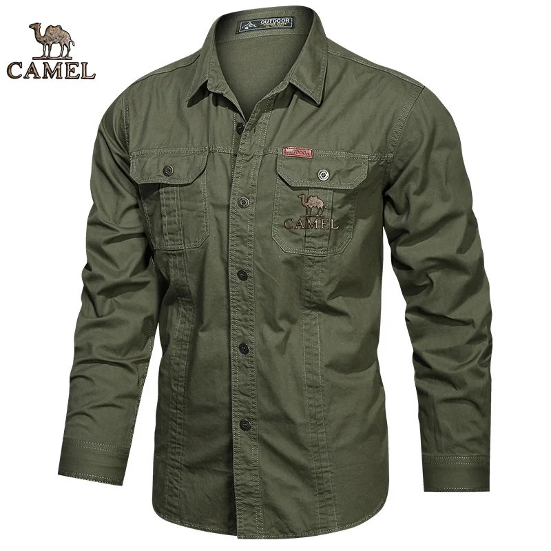 2024 Camel Authentic Emblem Spring and Autumn Season New Shirts for Men's Long sleeved Pure Cotton Casual Solid Color Shirts for - Image 7