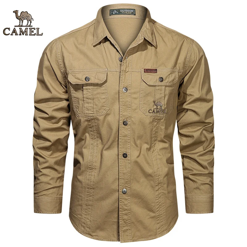 2024 Camel Authentic Emblem Spring and Autumn Season New Shirts for Men's Long sleeved Pure Cotton Casual Solid Color Shirts for - Image 8