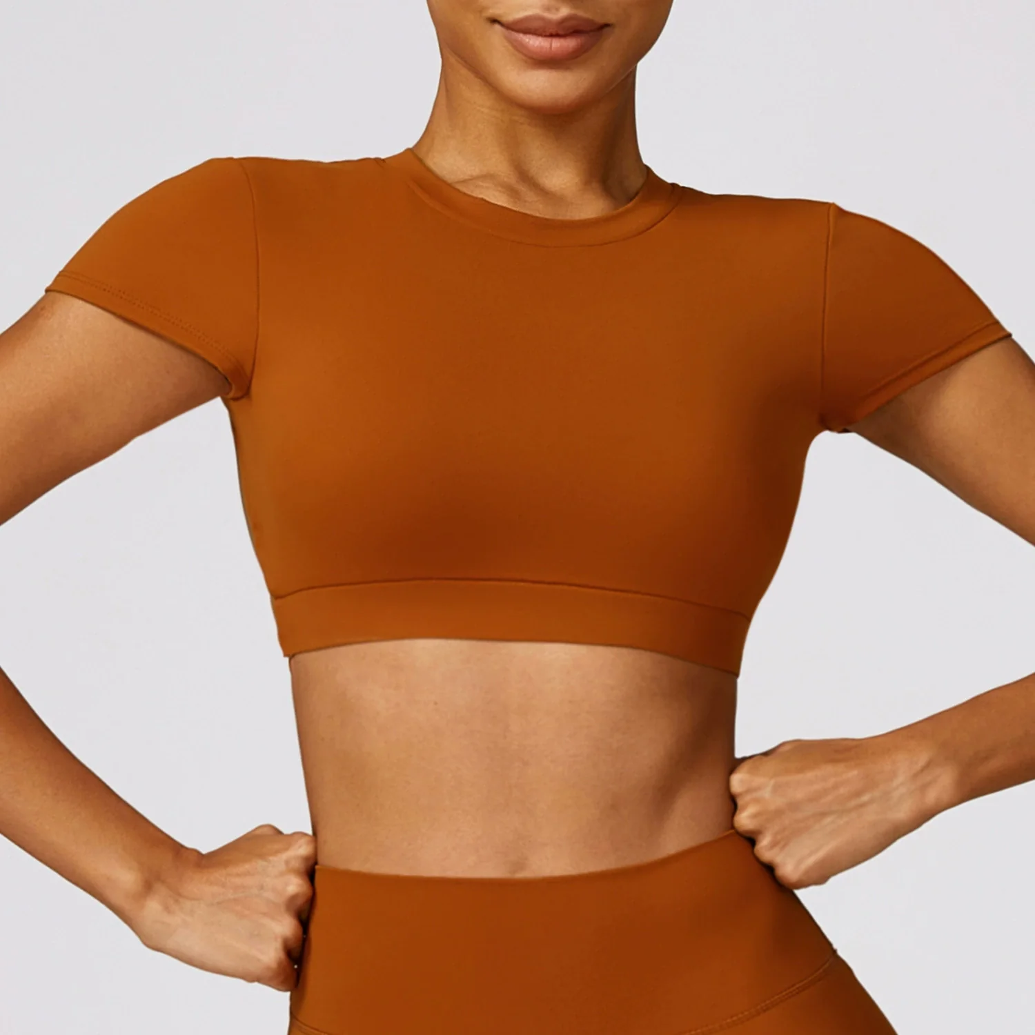 2024 High Strength Bubble Wrap Brushed Tight Sports Short Sleeve Outwear Casual Fitness Yoga Short Sleeve Top with Chest Pad - Image 8