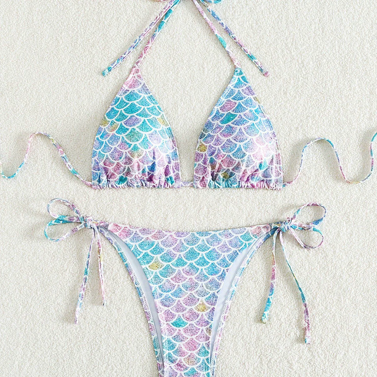 2024 New Arrival Hot Sale Mermaid Print Halter Swimsuit Separates Women Sexy Beach Swimsuit Bikini - Image 5